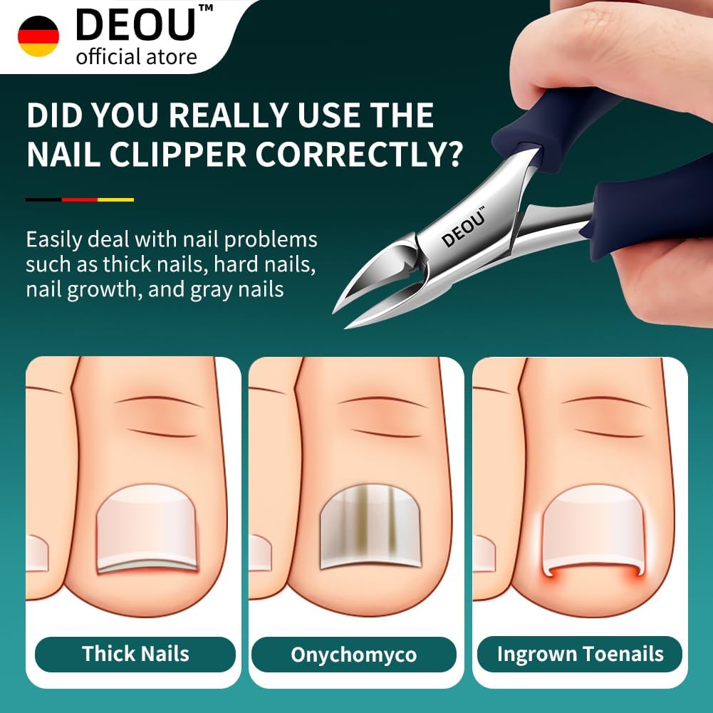 DEOU Heavy Duty Stainless Steel Nail Clippers for Thick Nails, Professional Pedicure Tool - Image 2