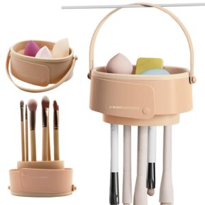 Durable Makeup Brush Cleaner Bowl, Foldable Silicone Makeup Brush Cleaner Mat Mutifunction Makeup Brush Cleaner Tool for Cleaning, Drying and Storage (Khaki)