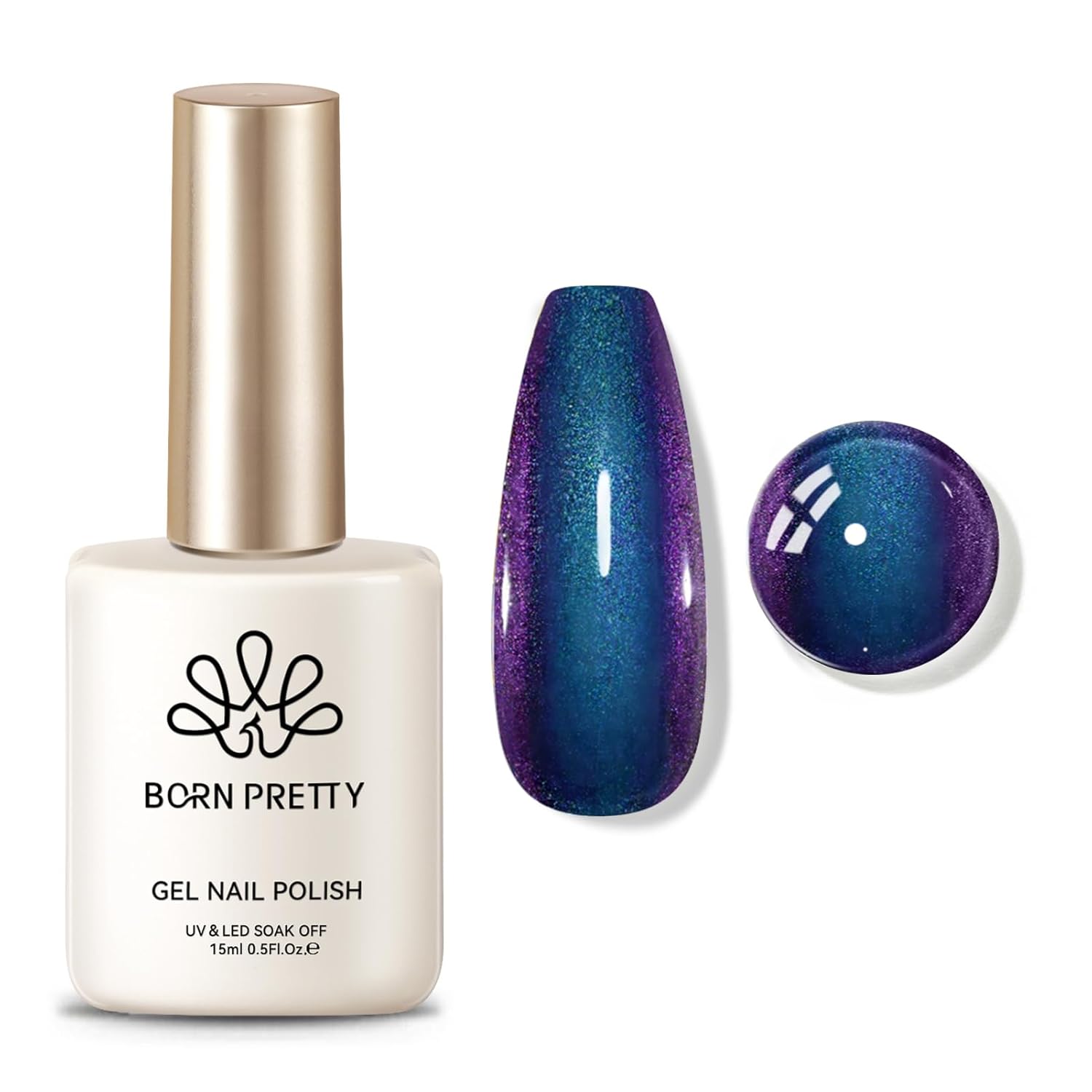 Born Pretty Chameleon Gel Nail Polish, Long Lasting UV Shimmer Glitter Blue Purple Gel Polish for Manicure and Nail Art, DIY at Home, Salon-Quality, Easy to Apply, 15ml