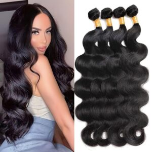 12A Human Hair Bundles 20 18 16 14 Inch Body Wave Bundle Human Hair 400g Brazilian 4 Bundles Sew in Hair 100% Unprocessed Hair Weave Deals Brazilian Quick Weave Natural Black Wavy Hair Extensions
