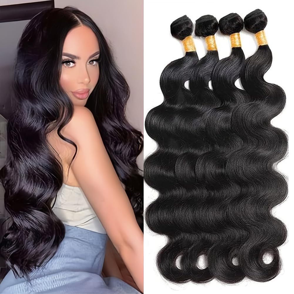 12A Human Hair Bundles 20 18 16 14 Inch Body Wave Bundle Human Hair 400g Brazilian 4 Bundles Sew in Hair 100% Unprocessed Hair Weave Deals Brazilian Quick Weave Natural Black Wavy Hair Extensions