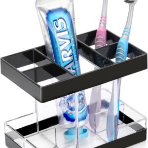 Toothbrush Holders for Bathrooms Countertop Organizer - Electric Toothbrush Holder Set, 5 Slots Toothbrush and Toothpaste Holder, Makeup Brush Storage Caddy for Family Kids (Black)