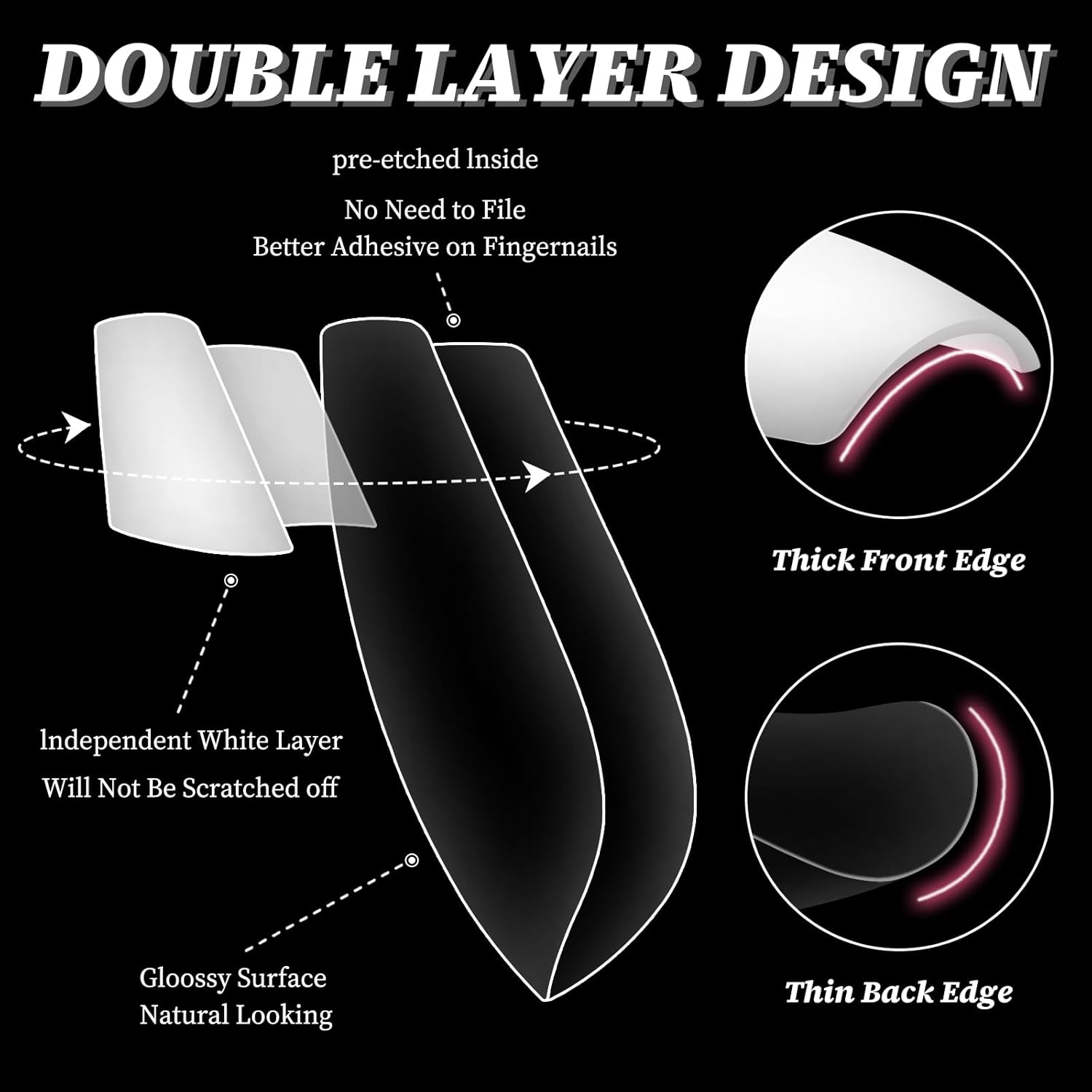 300 Piece Short Square French Tip Press-On Nails Clear Acrylic Full Cover 15 Sizes - Image 4