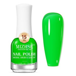 MIZHSE Quick Dry Nail Polish: Neon Green Nail Polish Air Dry Fast, 15ml/0.5 fl oz Regular Water-based Nail Lacquer Non-Gel Full Coverage High Glossy Shine Manicure DIY Nail Art Salon Ideal Gift