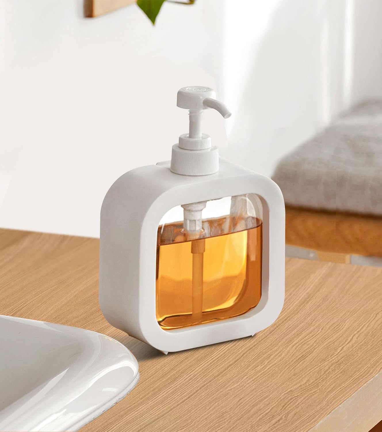 Soap Dispenser, Refillable Hand Soap Dispenser for Bathroom and Dish Soap Dispenser for Kitchen Sink, Liquid Soap Dispenser with Waterproof Label, White Bathroom Dispenser 10 Oz