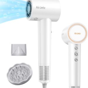 Hair Dryer, 160,000 RPM High-Speed Ionic Blow Dryer for Fast Drying, Professional Lightweight Hairdryer with Diffuser, Magnetic Nozzle, 4 Temps & 2 Speeds, Low Noise for Travel - White