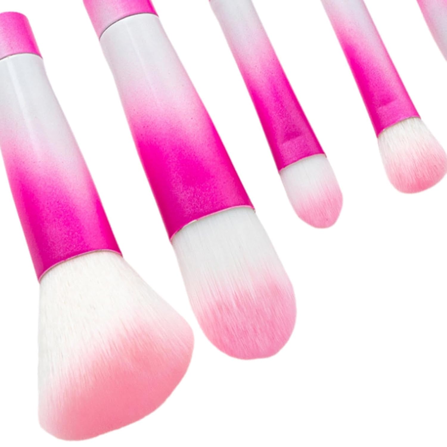 5pc Pink & White Beadable Makeup Brush Set with Free Powder Puff for Foundation - Image 3
