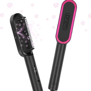 Prizm Hair Straightener Brush, 20s Fast Heating, Negative Ions Hair Straightening Comb with Less Frizz, 4 Temp Settings & LED Display, Anti-Scald Design, Gift for Women, Dual Voltage, Black