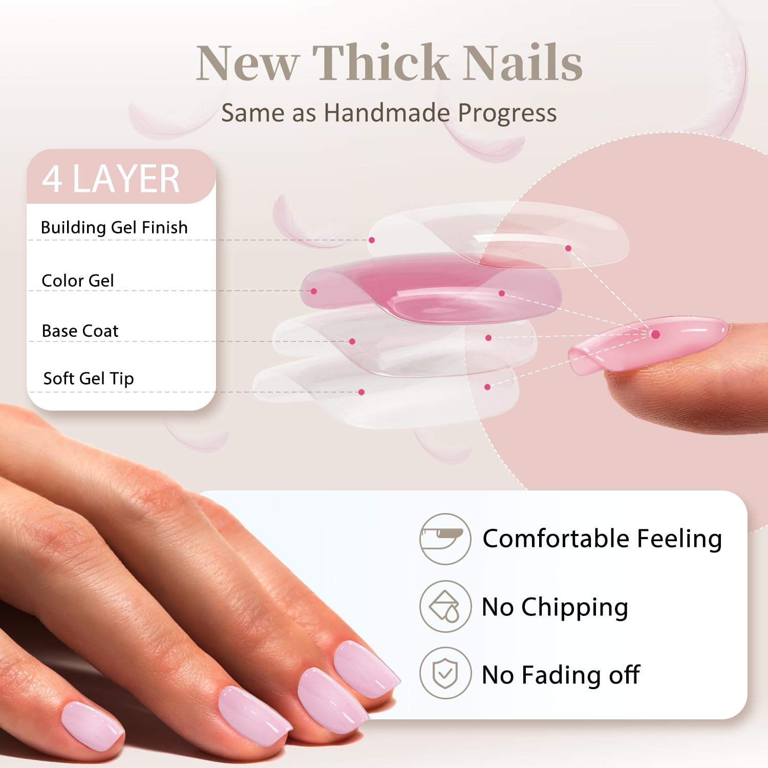 48Pcs Short Square Nude Pink Handmade Acrylic Gel Press-On Nails for Women - Image 6