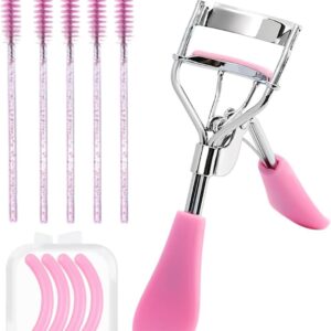 Eyelash Curlers, Lash Curler with Bonus 4Pcs Replacement Lash Pads& 5Pcs Eyelash Spoolies, Eyelash Curler Kit Portable Travel Eyelash Curler for Eyelash Extension (Pink)