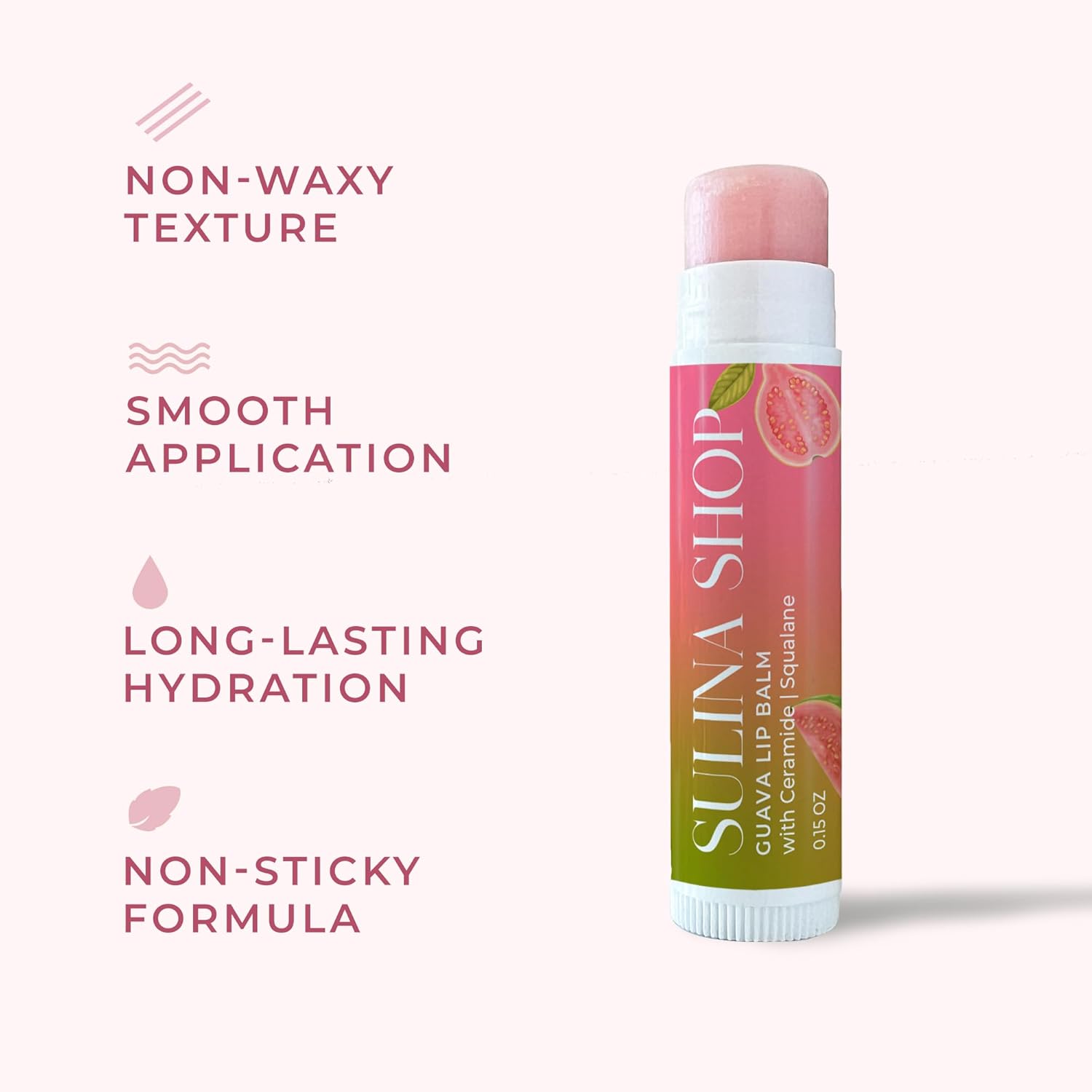 Guava Hydrating Lip Balm for Dry Lips Natural Moisturizer with Ceramide Squalane Castor Oil 0.15 Oz - Image 5