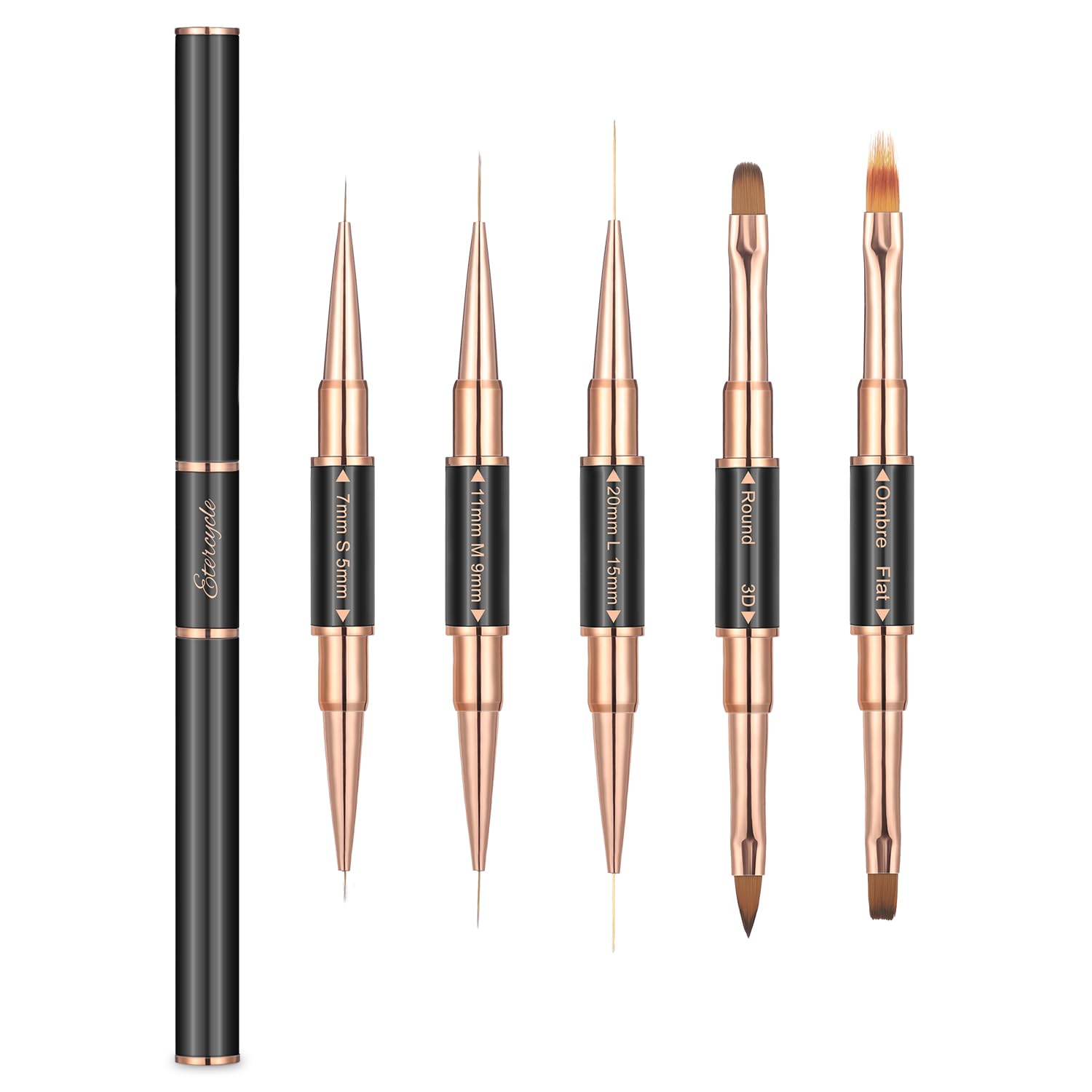 Double-Ended Acrylic Nail Art Brushes Set, Etercycle Gel Polish Nail Art Design Pen Painting Tools Nail Art Liner Brush and Nail Dotting Pen for Acrylic Application Salon at Home DIY Manicure … (black 1)