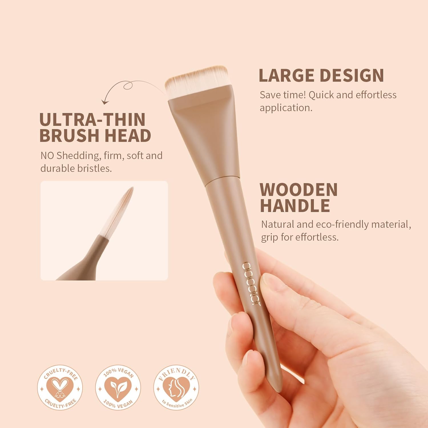 Docolor Flat Foundation Brush for Liquid Makeup, Premium Blending Tool in Khaki - Image 2