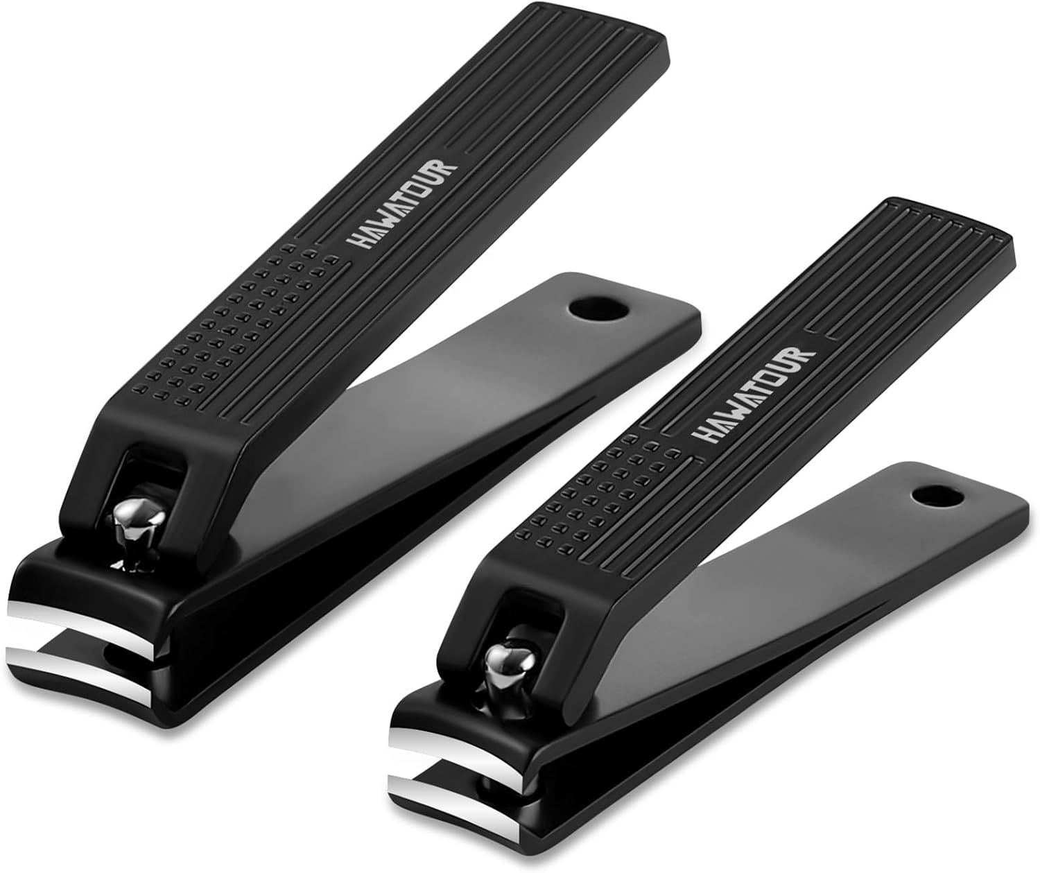 Nail Clippers Set, Ultra Sharp Curved Blade Fingernail and Toenail Clipper Cutters with Visibly Tin Case, Squares and Stripes, Black