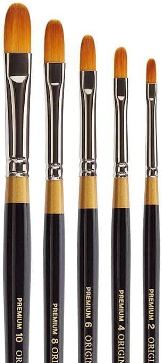 KINGART B-011 Premium 5 pc. Original Gold 9500 Series Filbert Artist Brush Set, Synthetic Golden Taklon Hair for Acrylic, Oil, Watercolor and Gouache Painting, Short Handle, 5 Sizes: 2, 4, 6, 8, 10