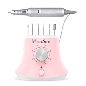 MelodySusie Electric Nail Drill with Foot Pedal, 30000RPM Professional Nail File Bits & Sanding Bands Kit for Acrylic & Gel Nails, Efile Nail Drill Set for Manicure Pedicure Polishing, Scarlet Pink