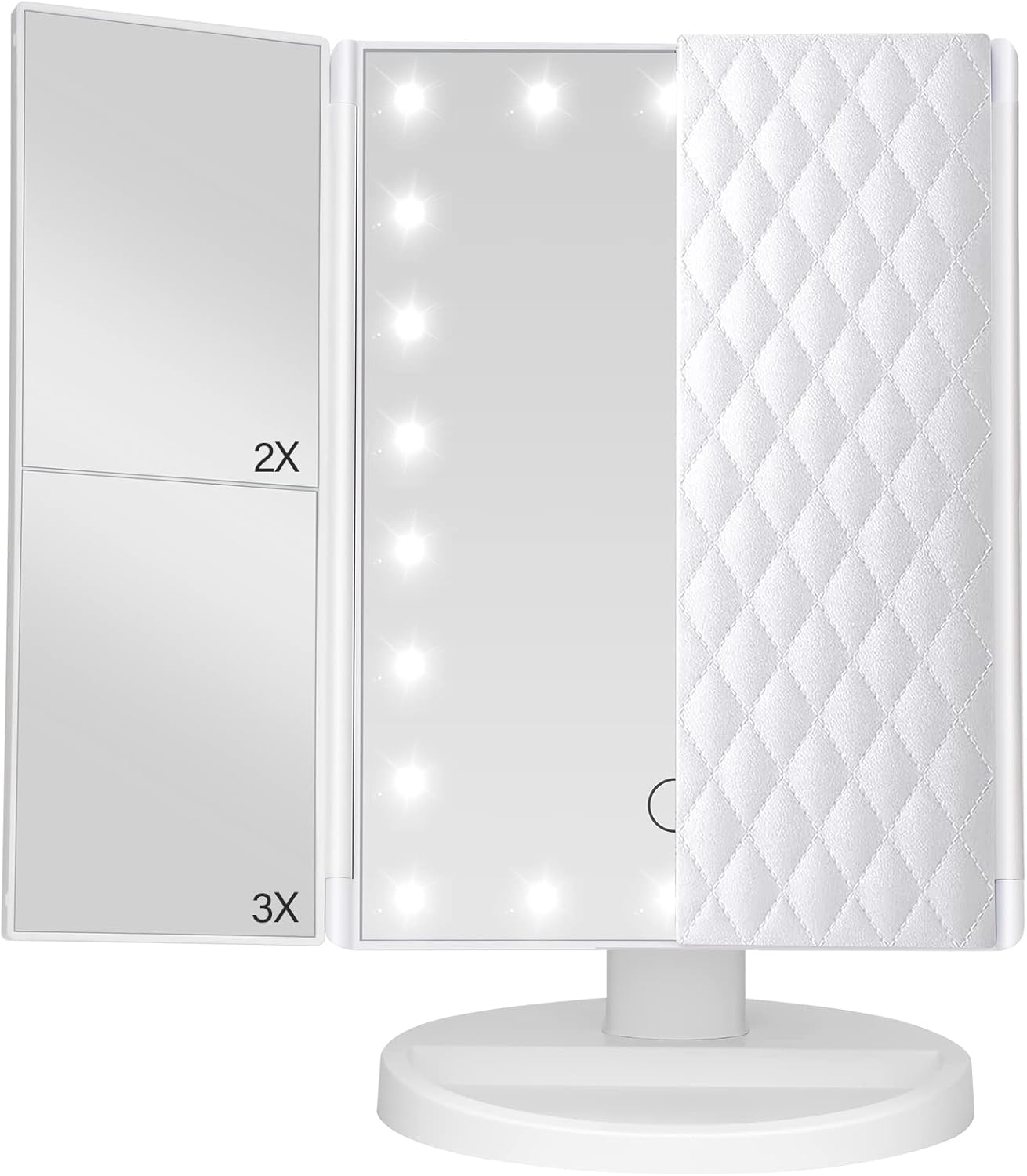 Trifold Vanity Mirror with Lights,Makeup Mirror with Lights and 1x/2x/3x Magnification 21LED Mirror Touch Screen Two Power Supply Modes Make Up Mirror A-white
