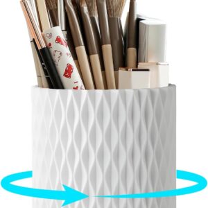 Makeup Brush Holder Organizer - 360° Rotating Makeup Brush Organizer 5 Slot Make up Brushes Cup for Cosmetics, Lipsticks, Bathroom Vanity Desktop Storage (white)