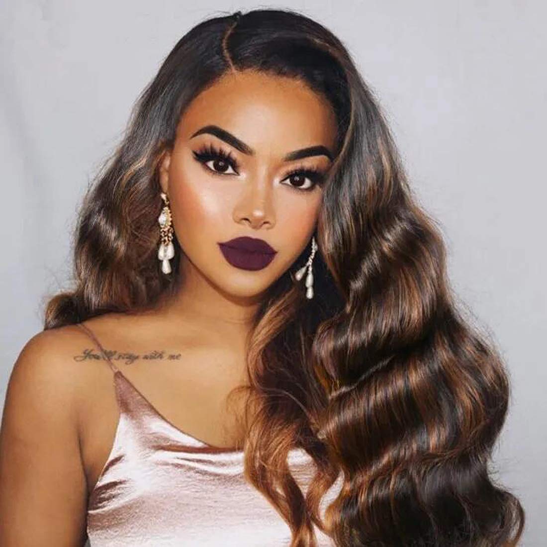 Brown Highlight Body Wave Human Hair 3 Bundles with 13x4 Lace Frontal 18 20 22 Inch - Image 2