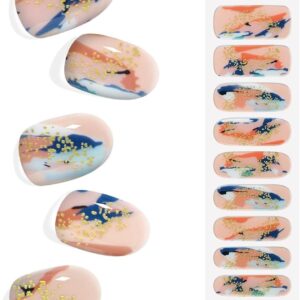 Semi Cured Gel Nail Strips Extra Long Salon-Quality Pastel Gel Nail Stickers Long Lasting Nail Wraps for Women Short Nails UV Light Required (Fantasy Quicksand P13)