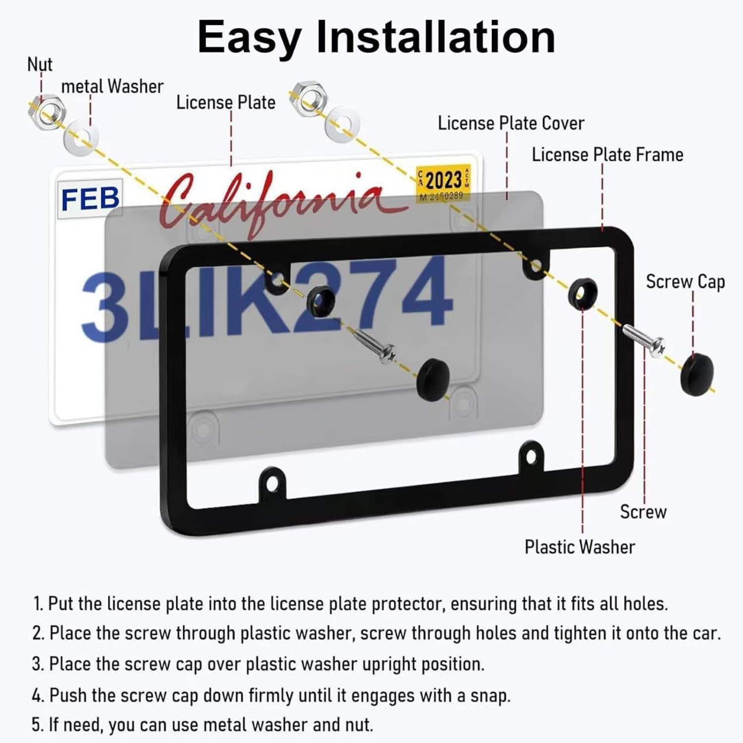 2 Pack Clear Acrylic License Plate Covers with Screw Caps for Standard US Plates - Image 7