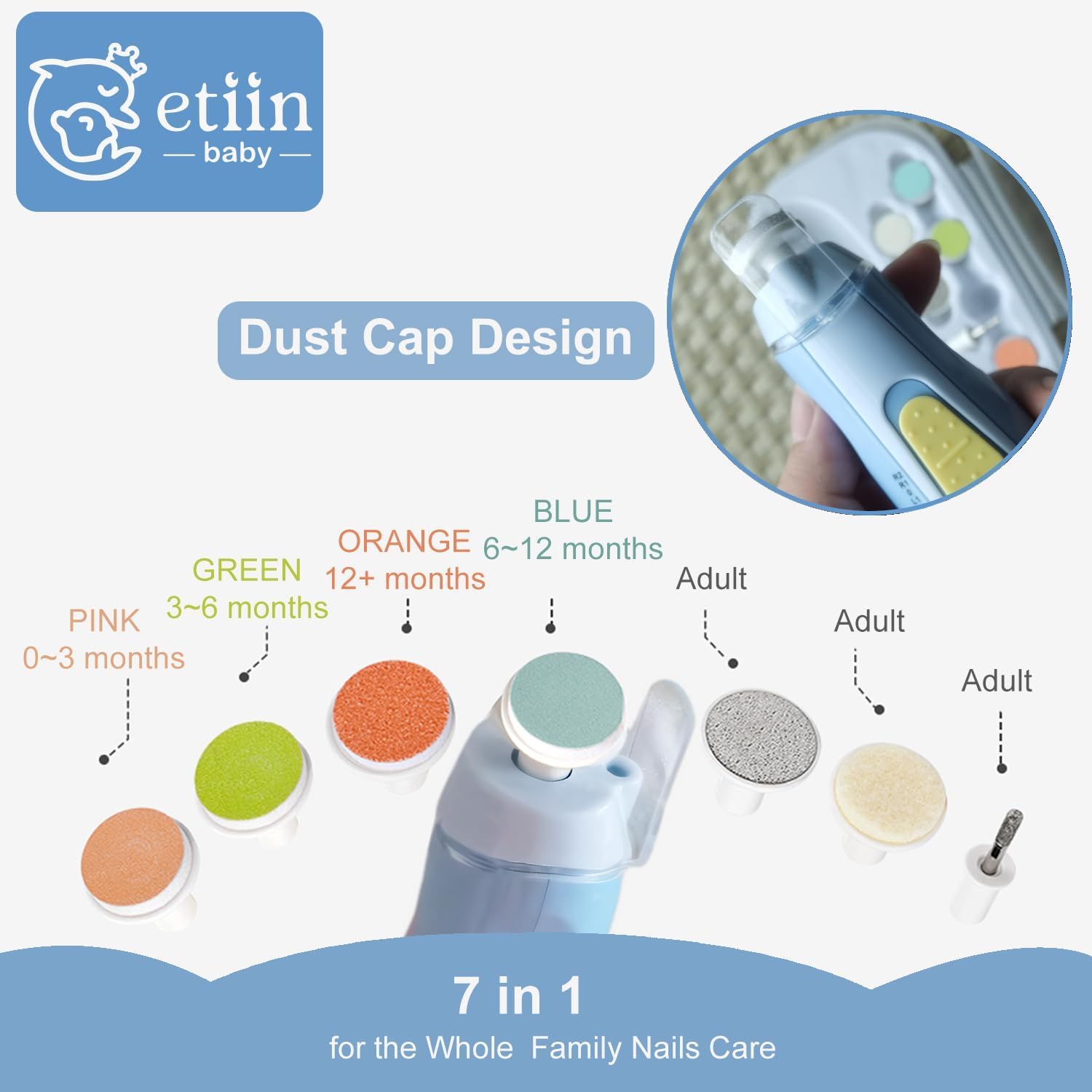 Gentle Baby Electric Nail File and Trimmer with 7 Buffers, LED Light, and Case - Image 5