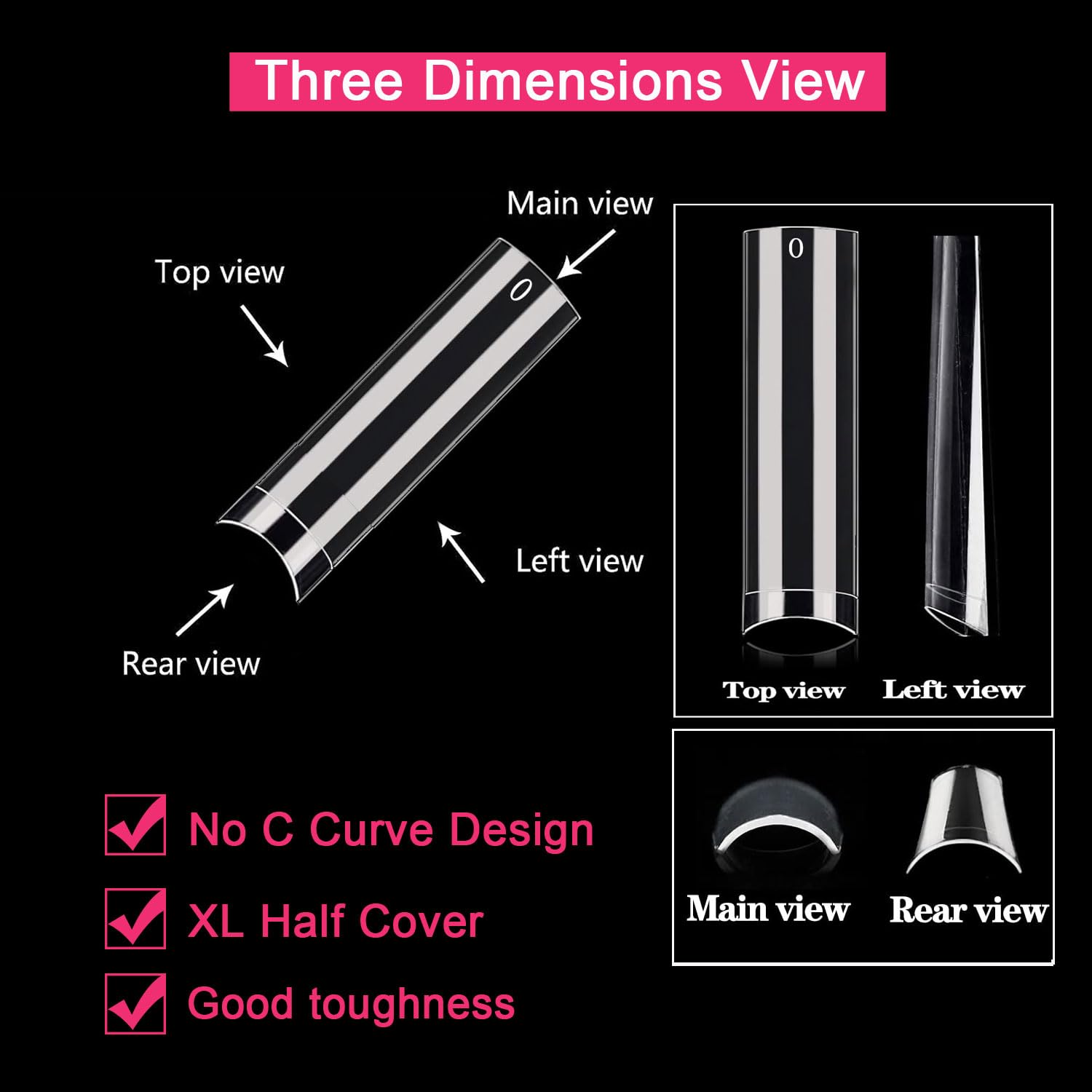 XL No C Curve Square Nail Tips 500pcs Clear Acrylic Tapered Half Cover Nails with Case - Image 3