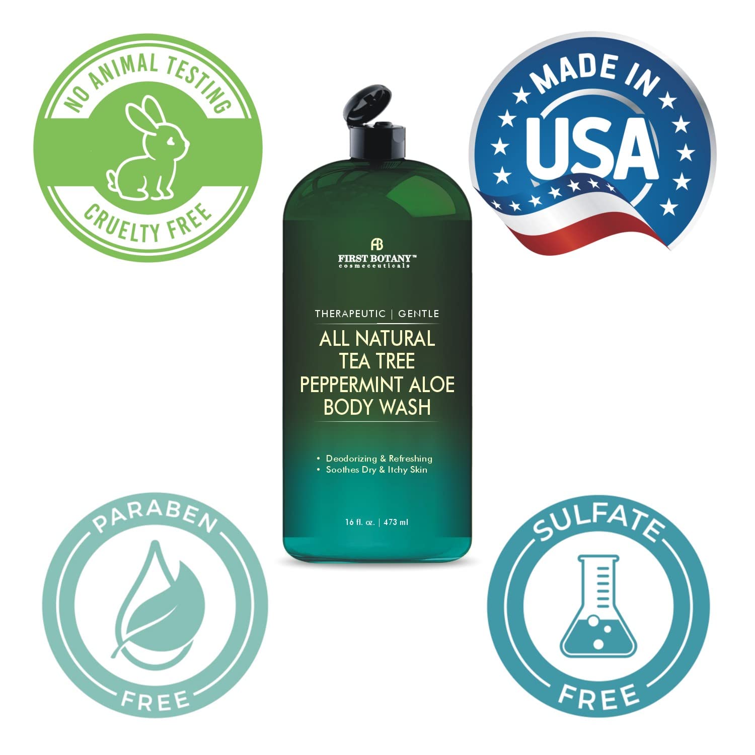 First Botany All Natural Body Wash 16 fl oz Tea Tree Mint for Body Odor, Athlete's Foot, Jock Itch, Acne, Eczema, Dandruff - Image 7