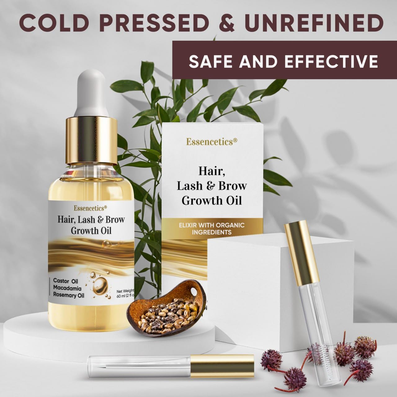 Organic Cold Pressed Castor Oil Eyebrow & Eyelash Growth Serum, 2oz, Rosemary Macadamia Infused - Image 5