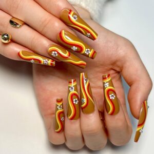 Press on Nails Long Coffin Fake Nails with Exquisite Flower Design Gel Glue on Nails for Women Girls Full Cover Acrylic False Stick on Nail Manicure for Wedding Birthday 24Pcs