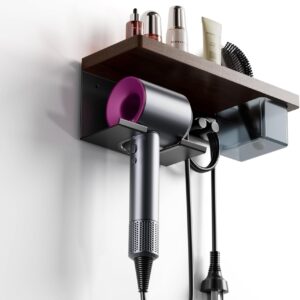 Walnut Set Hair Dryer Holder Wall Mounted, Blow Dryer Organizer for Bathroom, Aluminum Alloy Multi-Functional Hair Dryer Rack for Supersonic, Morden Black