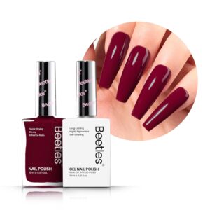 Beetles Red Gel Nail Polish Set, 2Pcs 1 Color Burgundy Nail Gel Polish Dark Red Long Lasting & Quick Dry Nail Polish Classic Burgundy Style for Nail Salon DIY Gift for Women