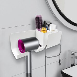 Hair Dryer Holder Organizer Wall Mount Blow Dryer Holder for Bathroom Hair Tools Appliance Organizer for Hairdryer, Hair Brush, Hair Straightener, Curling Iron Accessory Holder Hanger (White)