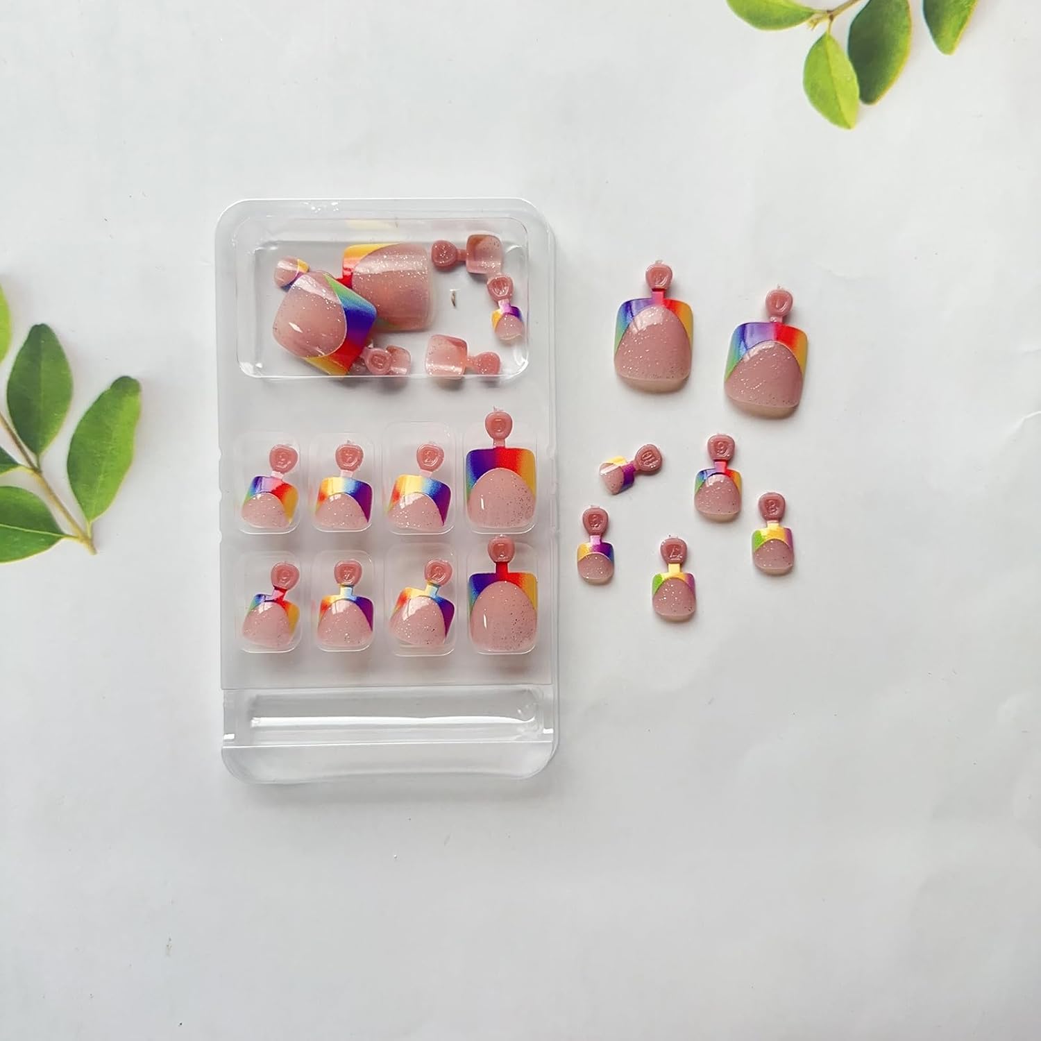 24Pcs Short Square Ombre Glitter Press-On Toenails for Women - Image 3