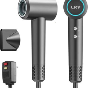 LKV Hair Dryer,Professional Ionic Hair Dryer with 200 Million Negative Ions,1500W High-Speed Ionic Blow Dryer for Fast-Drying, Low Noise with Nozzle, Lightweight for Home Salon and Travel-Dark Gray