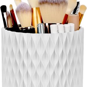WAFJAMF Makeup Brush Holder 360 Rotating Cosmetics Holders Storage Cup for Vanity Desktop Bathroom Countertop 5 Slot Makeup Brushes Container - Classic Style - Pearl White