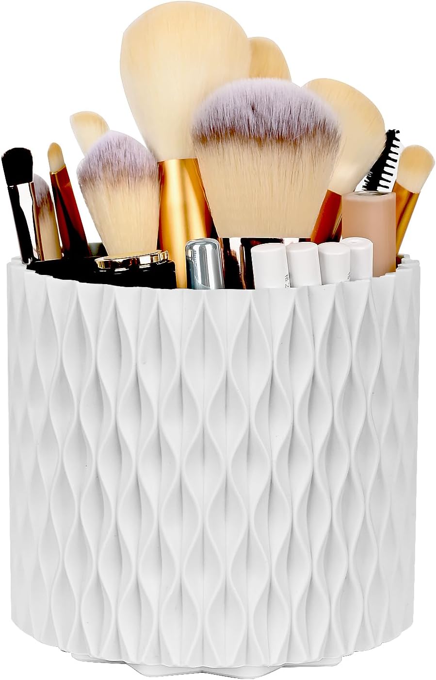 WAFJAMF Makeup Brush Holder 360 Rotating Cosmetics Holders Storage Cup for Vanity Desktop Bathroom Countertop 5 Slot Makeup Brushes Container - Classic Style - Pearl White