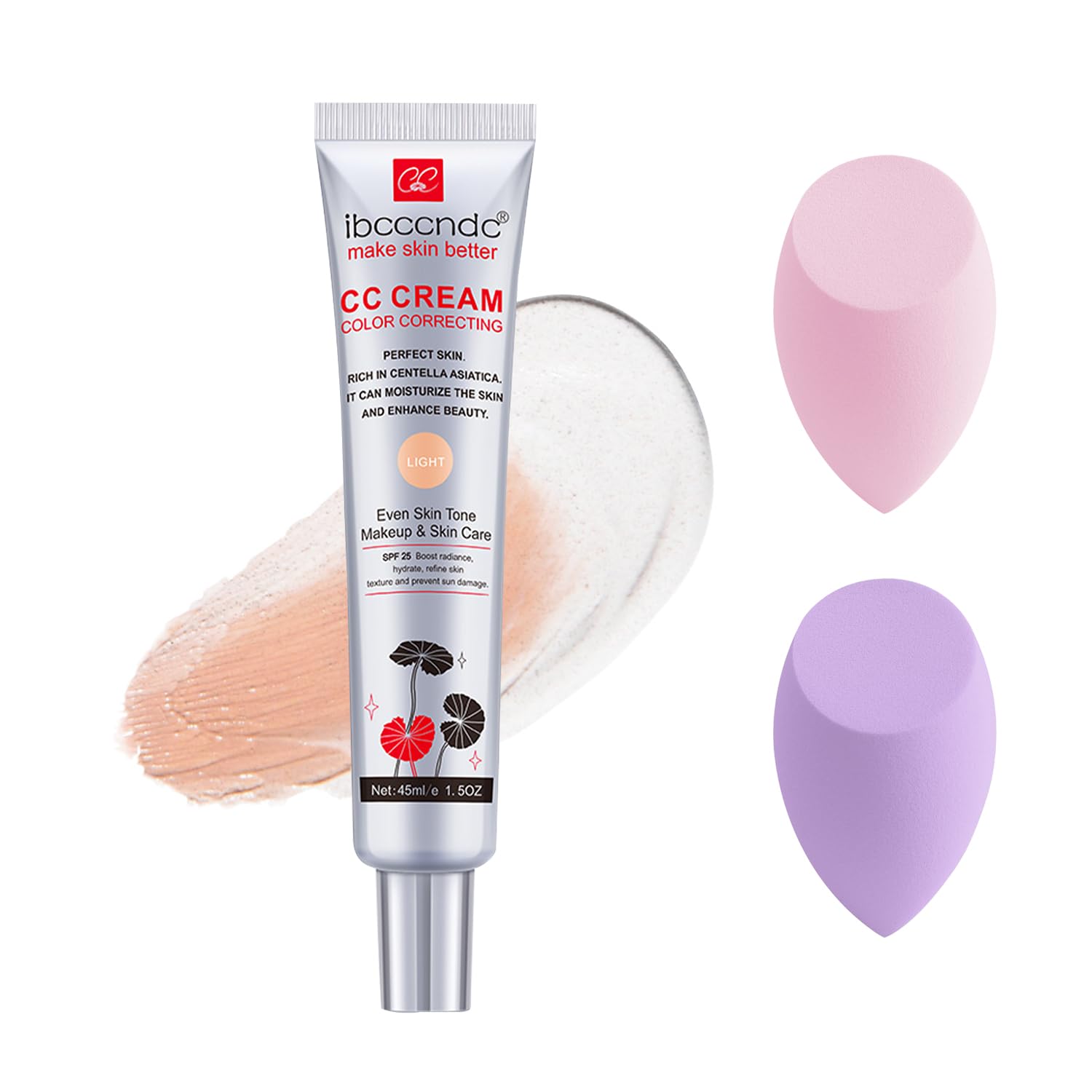 Color Correcting CC Cream,Waterproof CC Cream Foundation Rich In Centella Asiatic, Invisible Pores Cream Foundation and Invisible Pores Concealer,Moisturizing CC Cream With Spf 25- 1.5 Oz (light)