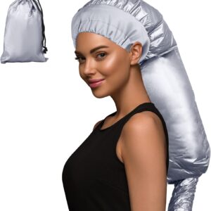 Bonnet Hair Dryer Attachment with Adjustable Headband-Large Hooded Hair Dryer Cap for Drying Fast at Home, Easy to use for Hair Styling, Curling Hair Care Fast Drying (Silver)