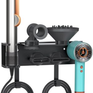 Affogato Hair Dryer Holder Wall Mount Compatible with Dyson Supersonic HD16 Airwrap Straightener, 2 in 1 Airstrait Organizer Stand, Metal Blow Dryer Attachments Storage Rack for Bathroom and Salon