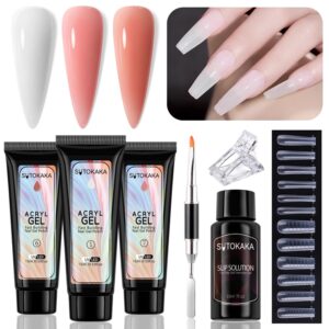 Poly Extension Gel Nail Kit - White Nude Pink Builder Gel, Dual-Ended Brush, Dual Forms for Polygel Nail Art, DIY Beginner Kit