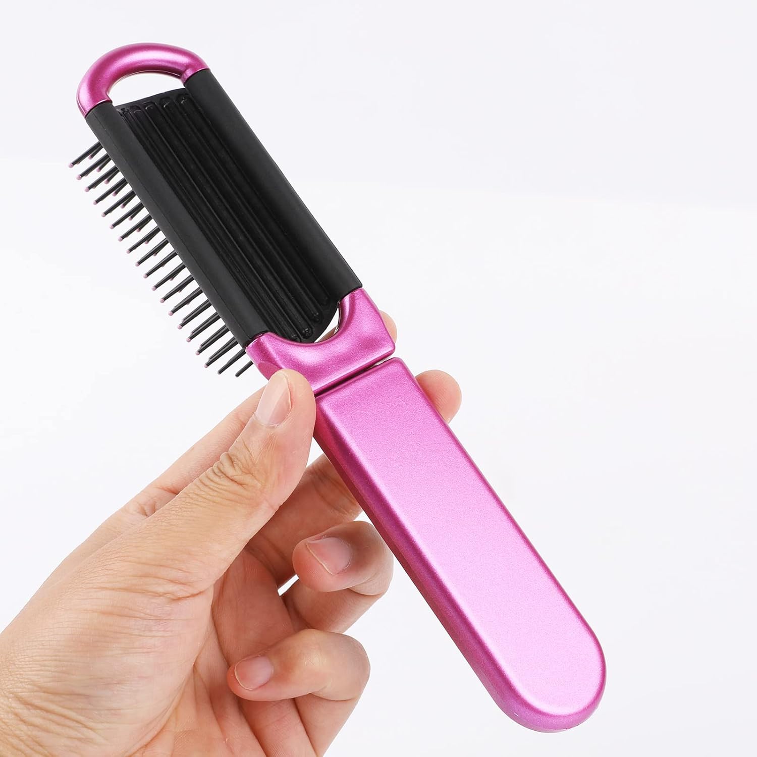 Sliverdew Travel Hair Brush Set, 2 Folding Brushes with Mirror, Compact and Portable, Silver & Purple - Image 2