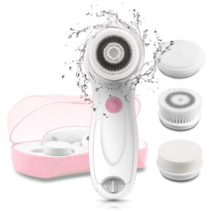 TOUCHBeauty Facial Cleansing & Exfoliator Brush Set with Travel Case 3 Professional Cleansing Brush Heads for Oil/Sensitive/Combination Skin |Waterproof, Dual Speed