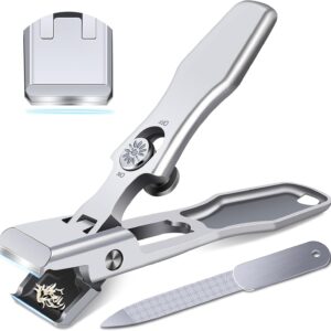 German Nail Clippers for Men Thick Nails,Upgrade Straight Toenail Clippers for Seniors with Wide Opening,Large Heavy Duty No Splash Ingrown Fingernail Clipper Nail Cutter with Catcher