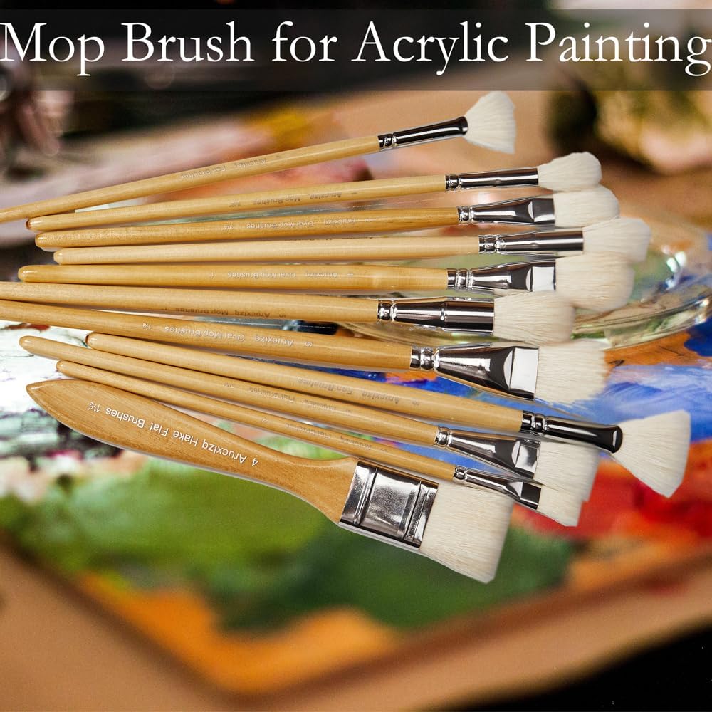 11-Piece Acrylic Watercolor Painting Brush Set with Mop and Glazing Brushes, Pottery Medium Size - Image 4