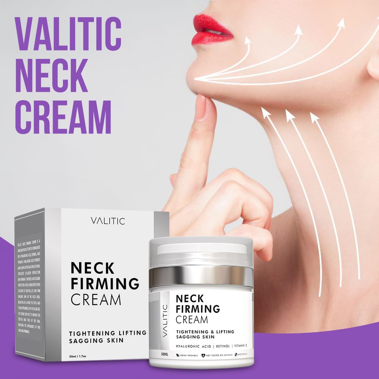 VALITIC Neck Firming Cream 1.7 oz with Hyaluronic Acid, Retinol, Vitamin C - Image 5