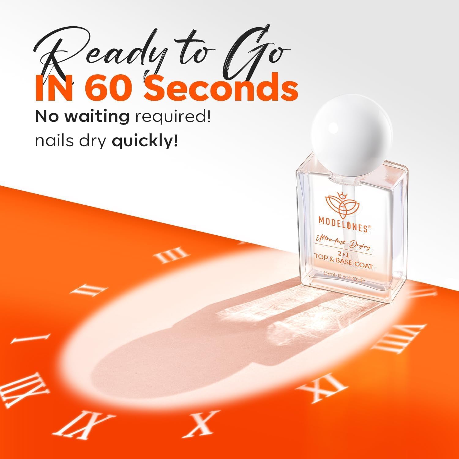 Modelones 15ml Quick Dry Clear 3-in-1 Base Top Coat Nail Polish for Strengthening - Image 4