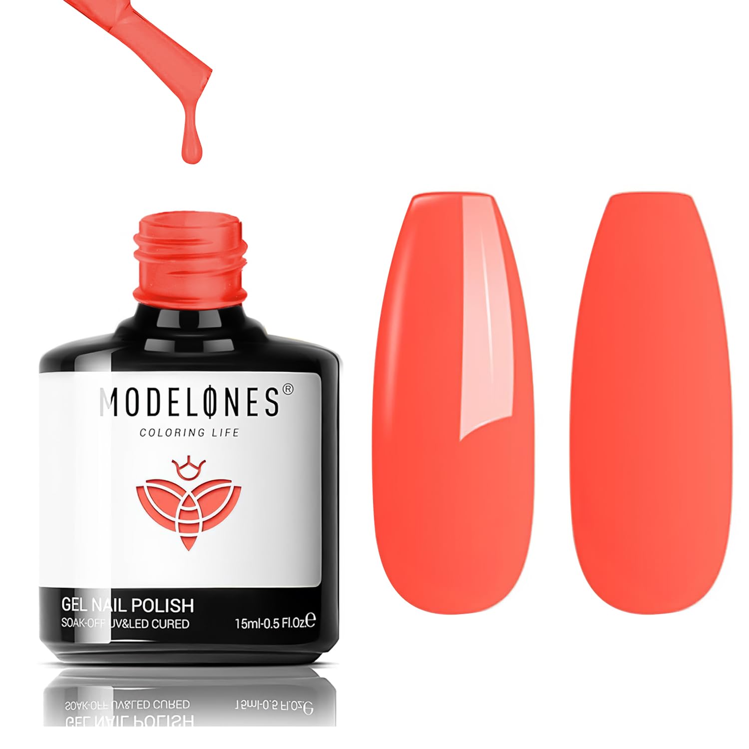 modelones Peach Gel Nail Polish, 15 ML Carly Coral Orange Color Summer Gel Polish Soak Off Led Nail Art Gel Manicure Salon DIY Gifts