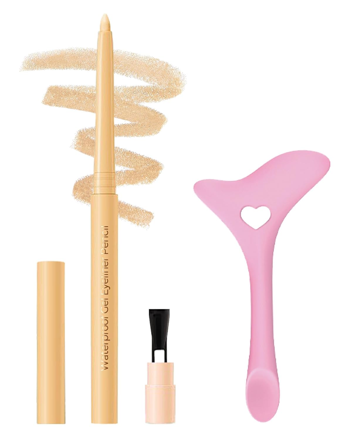 Nude Eyeliner Pencil Retractable Gel Eyeliner Pencil Built in Sharpener Smooth Creamy Texture Waterline Eye Liner Pencil for Eye Enhancing & Brightener With 1 Eyeliner Stencil Makeup Tool
