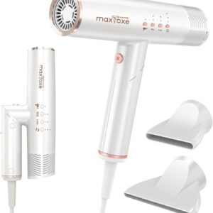 High Speed Hair Dryer, Travel Blow Dryer Foldable Ionic Small Professional Brushless Motor 9 Modes Portable One Touch Switch with Concentrator Nozzle Attachment for Home, Hotel, Salon